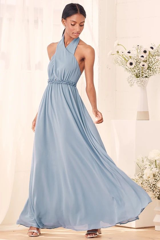Don't Let Go Slate Blue Halter Maxi Dress | Lulus (US)