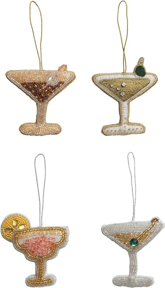 Creative Co-Op Beaded Fabric Cocktail Ornament, Multicolor, Set of 4 Styles | Amazon (US)