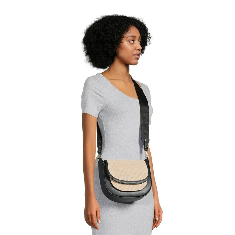 Time and Tru Women's Riverdale Woven Crossbody Saddle Bag | Walmart (US)