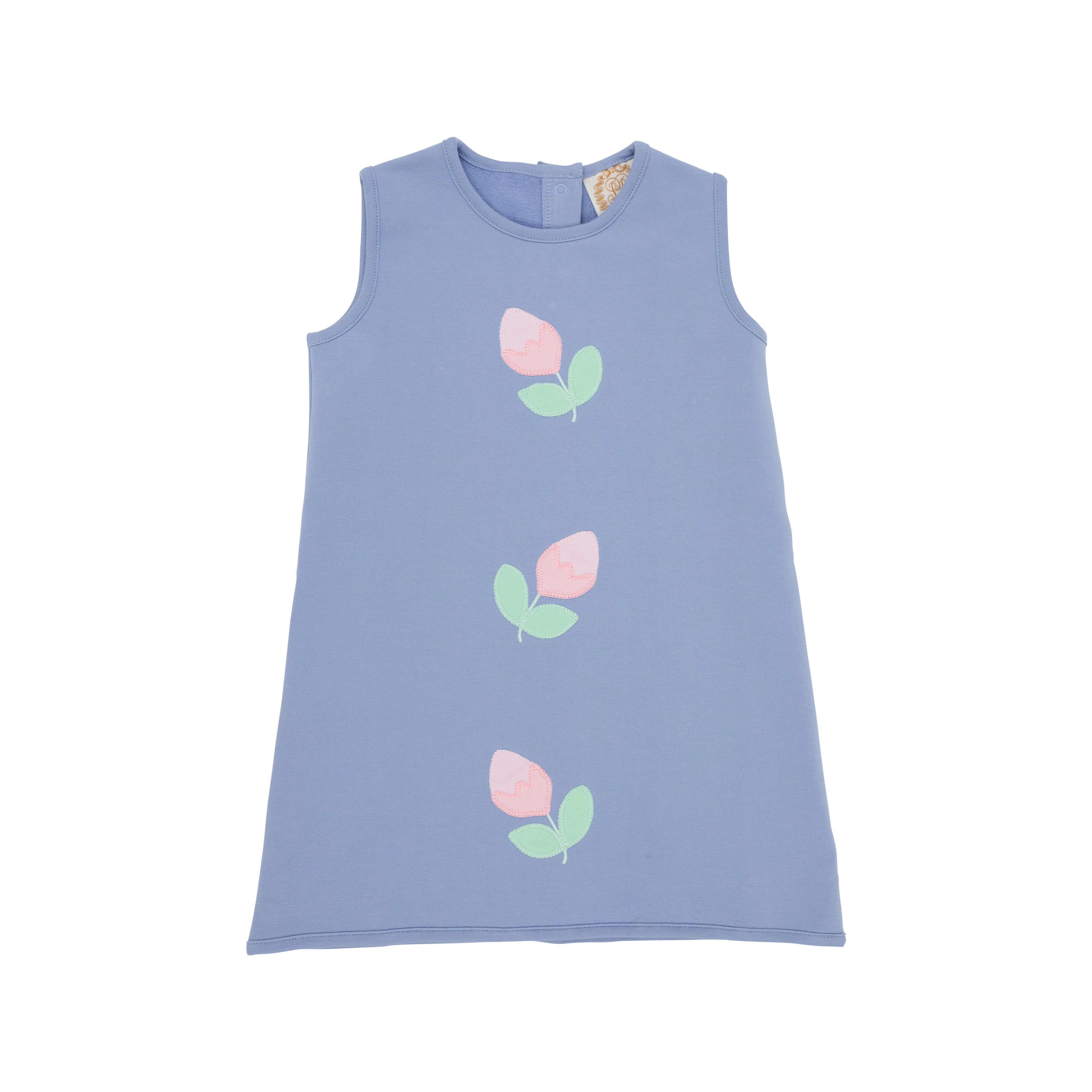 Annie Apron Dress - Park City Periwinkle with Palm Beach Trim & Rose Applique | The Beaufort Bonnet Company