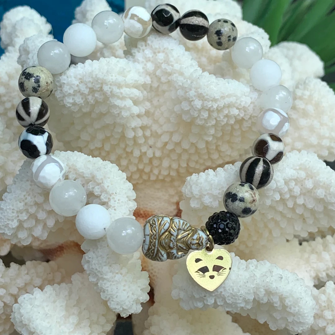 Buddha Bracelet • Tibetan Agate • White Quartz • Dalmatian Jasper • Healing Gift • Medi... | Etsy (US)