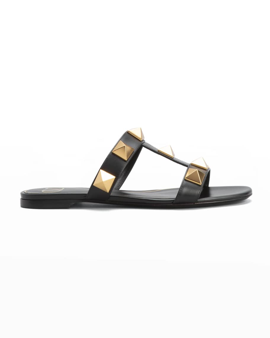 Valentino Garavani Roman Stud T-Strap Slide Sandals | Neiman Marcus