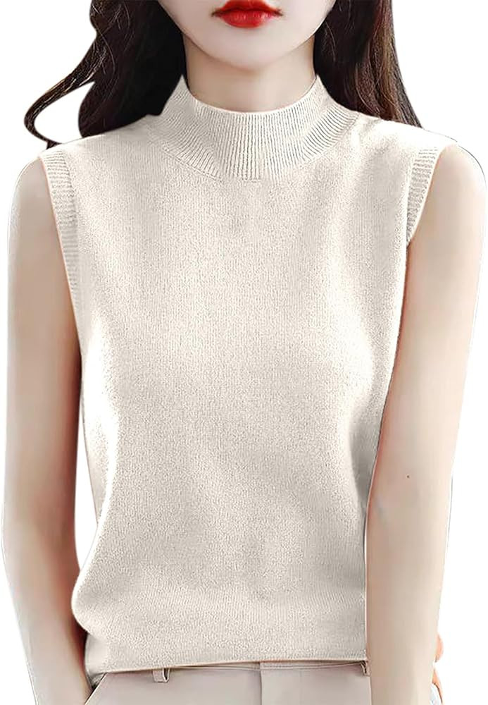 Sleeveless Mock Neck Tops for Women Sweater Knit Turtleneck Soft Basic Vest Tank Lightweight Comf... | Amazon (US)