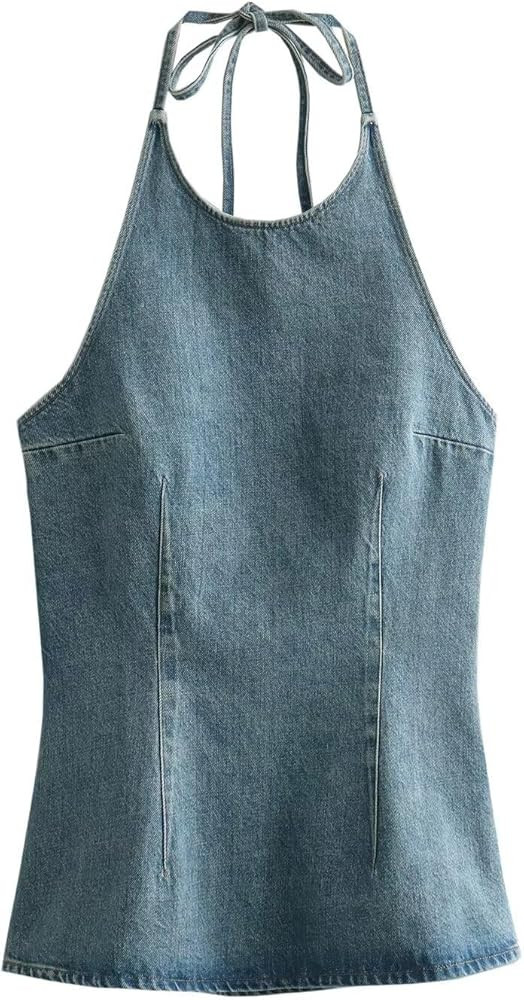 Obenie Womens Sexy Denim Vest Mock Neck Y2k Crop Tops Sleeveless Side Buckle Jean Vest | Amazon (US)