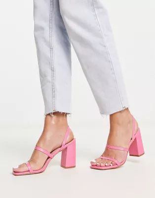 RAID Libra block heeled sandals in hot pink lizard | ASOS (Global)