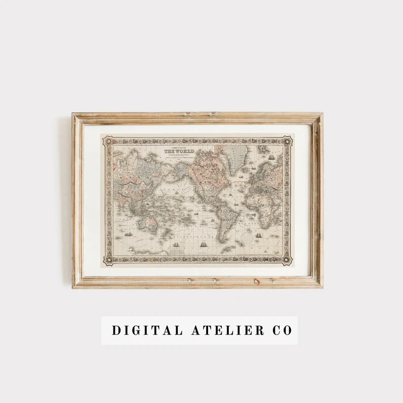 Vintage World Map Ancient Travel Poster Printable Art Nautical Decor Downloadable Digital Art Gif... | Etsy (US)
