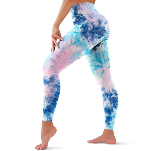 YUDSUD High Waisted Leggings for Women - Tummy Control Yoga Pants for Workout Running Athletic Women's Leggings Plus Size Blue Tie Dye | Amazon (US)
