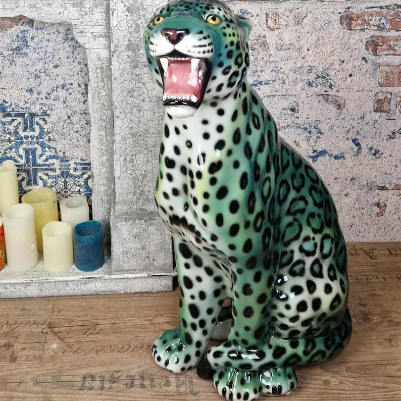 Exclusive Decorative Statue LEOPARD Light Green 86 Cm Ceramic Handmade Italy - Etsy | Etsy (Global)