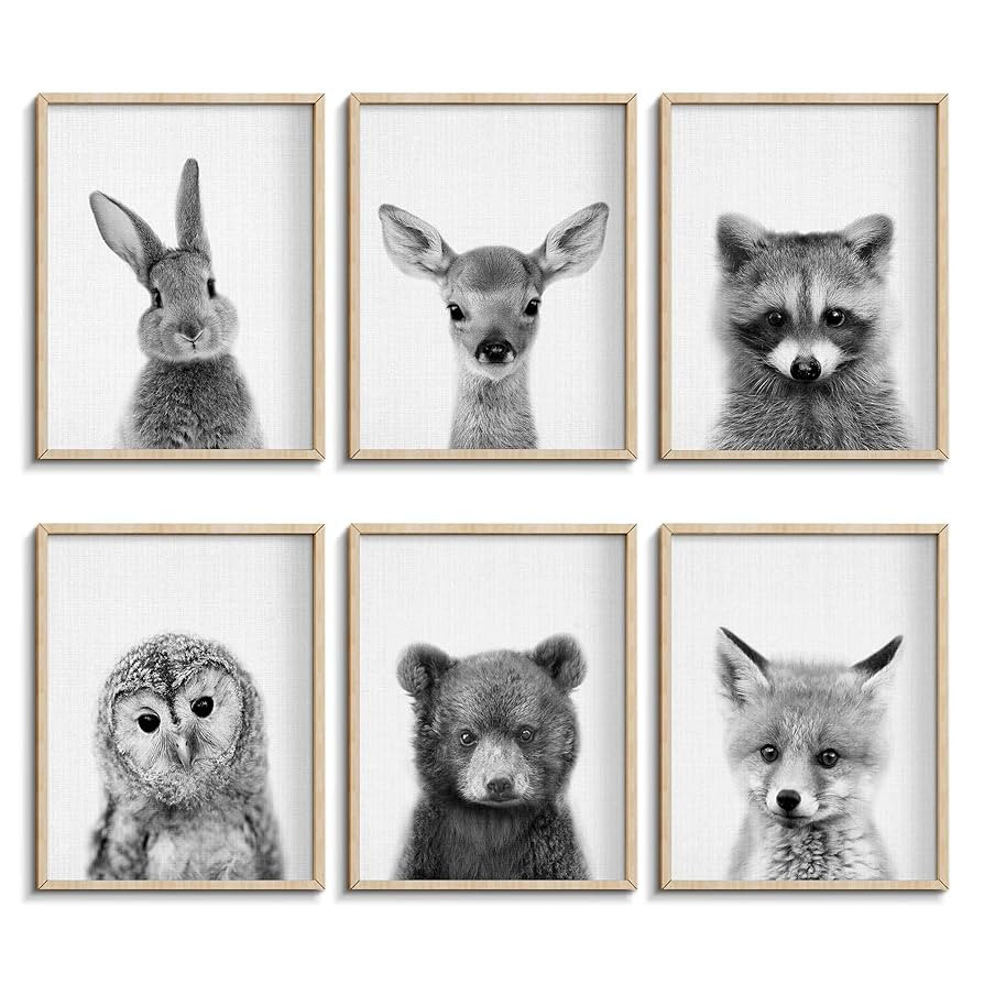 EPHANY Black and White Wall Art, Baby Animal Posters and Prints, Safari Bunny Prints, Nursery Bea... | Amazon (US)