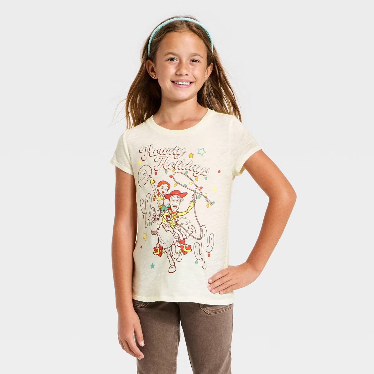 Girls' Toy Story Howdy Holidays Short Sleeve Graphic T-Shirt - Ivory | Target
