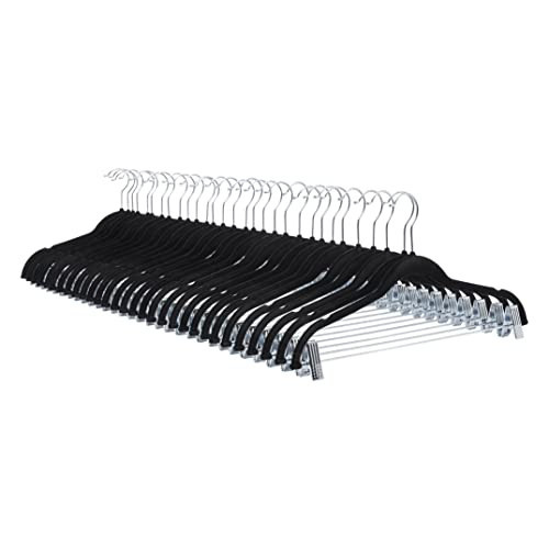 Amazon Basics Velvet, Non-Slip Skirt Clothes Hangers with Clips, Organize Pants and Skirts, Black/Silver, Pack of 24 | Amazon (US)