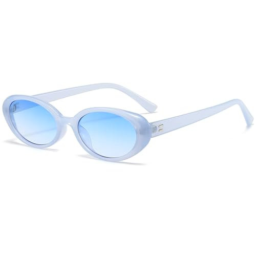 Breaksun Retro Oval Sunglasses for Women Men Fashion Small Oval Sunglasses 90s Vintage Shades (Baby Blue/Blue Gradient) | Amazon (US)