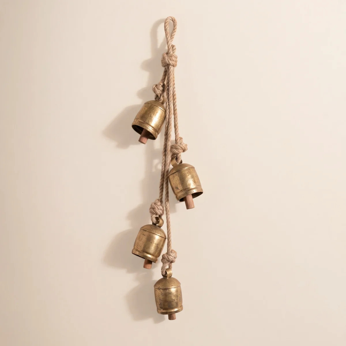 Four Rustic Iron Hanging Bells on Rope \u2013 26" Decorative Christmas Holiday Door Hanger | Wayfair North America