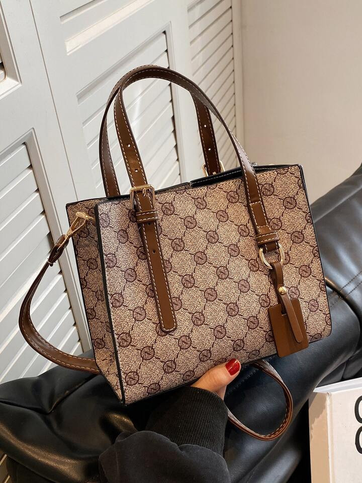 Quadratische Tasche mit Klein Nieten Dekor, geometrischem Muster, Reißverschluss, PU | SHEIN