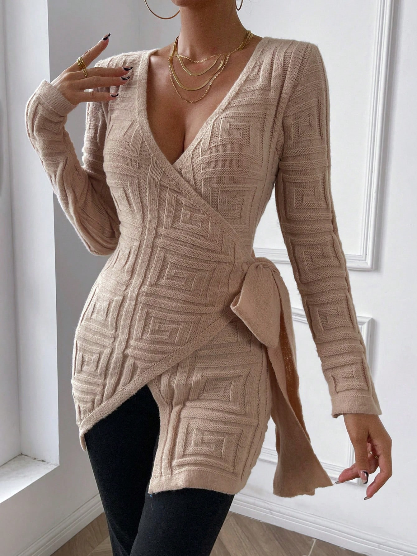 SHEIN Essnce Wrap Knot Side Cardigan | SHEIN