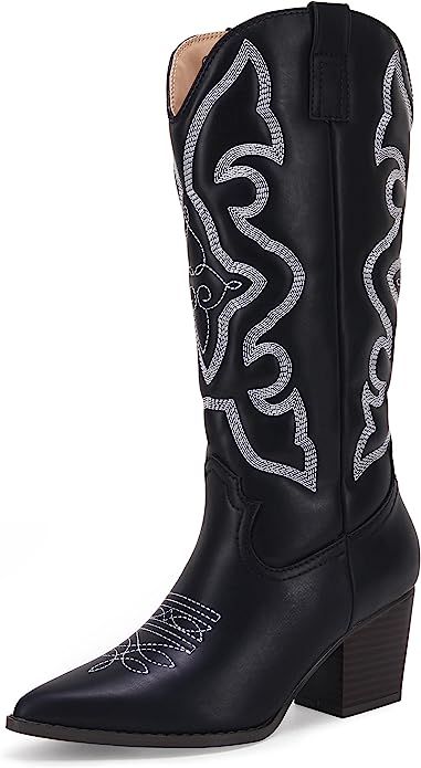 Women's Embroidered Pointed Toe Western Medieval Retro Cowboy Boots By VETASTE | Amazon (US)