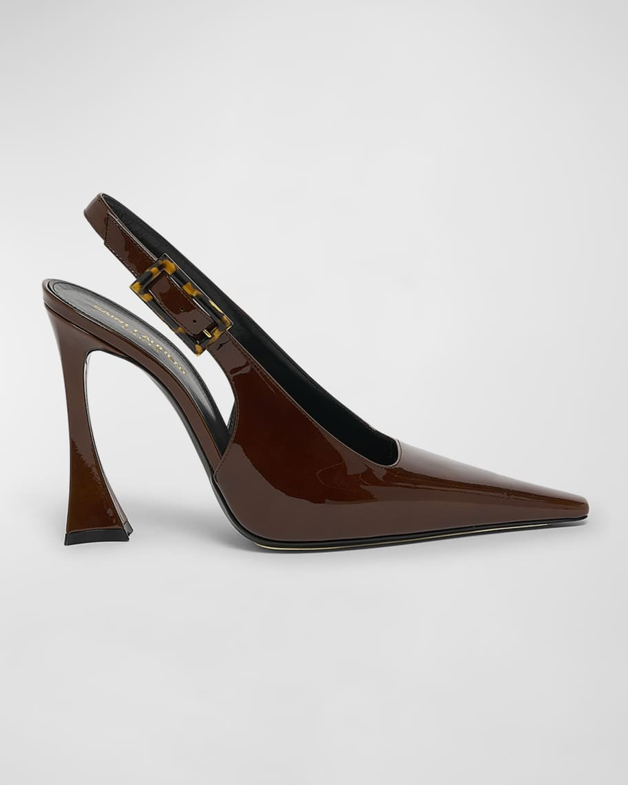 Saint Laurent Stone Glossy Slingback Pumps | Neiman Marcus