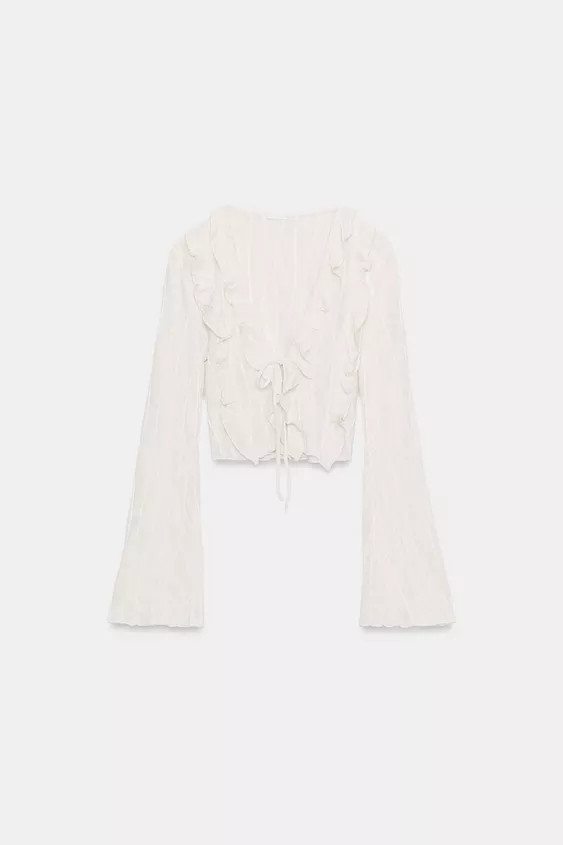 RUFFLED TIE-FRONT CROP TOP | Zara UK