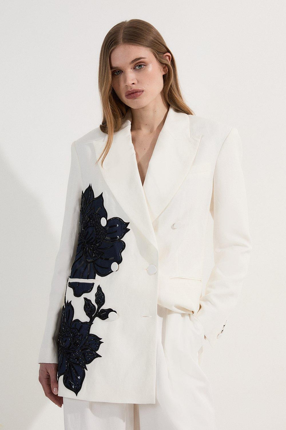 Premium Summer Embellished Applique Tailored Jacket | Karen Millen US