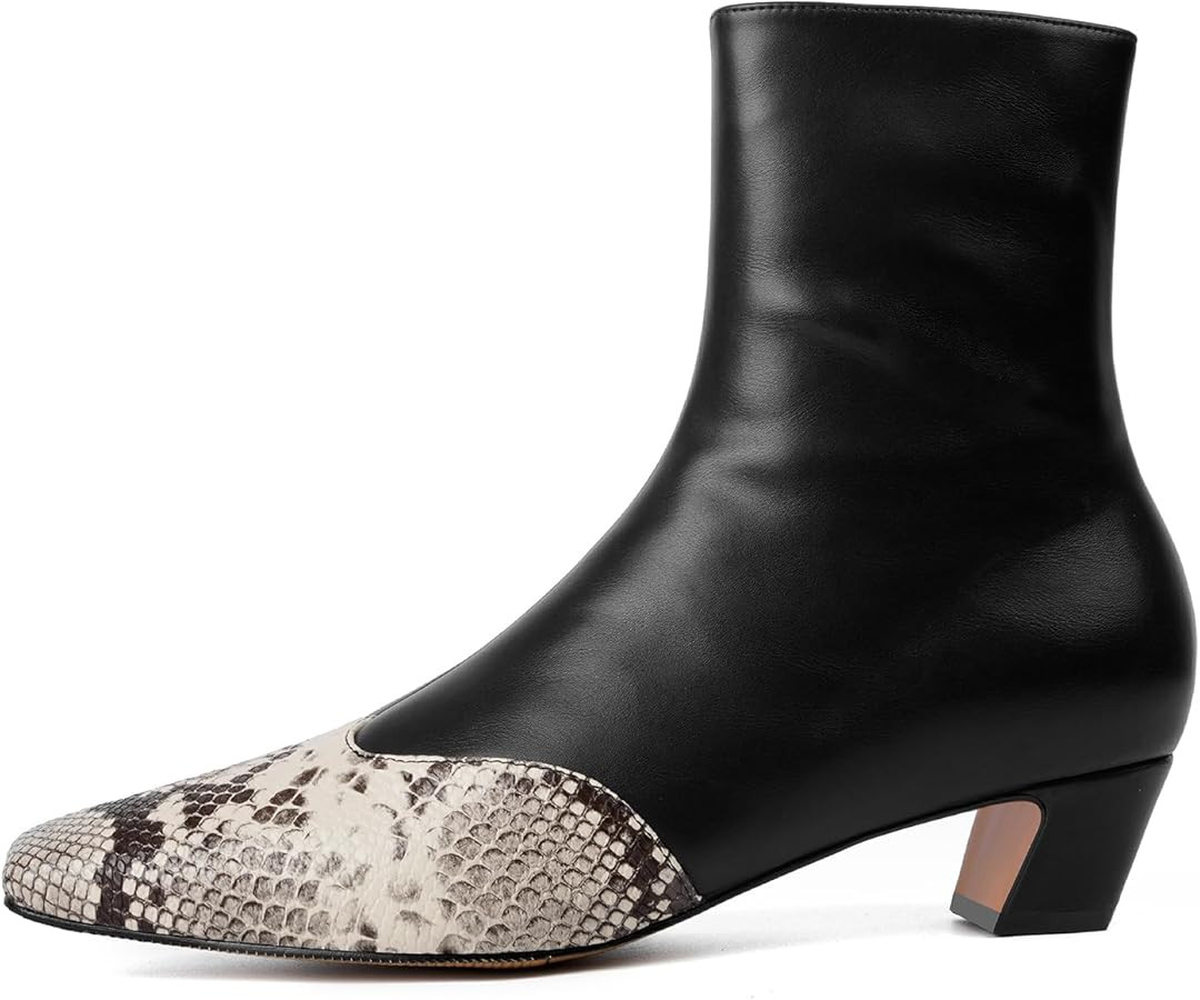 Vertundy Women's Ankle Boots Square Toe Booties Low Kitten Block Chunky Heel Snakeskin Patchwork ... | Amazon (US)