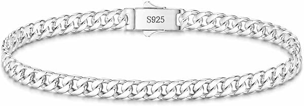 5MM sterling silver Cuban Bracelet 925 Silver Link Chain Bracelet | Amazon (US)