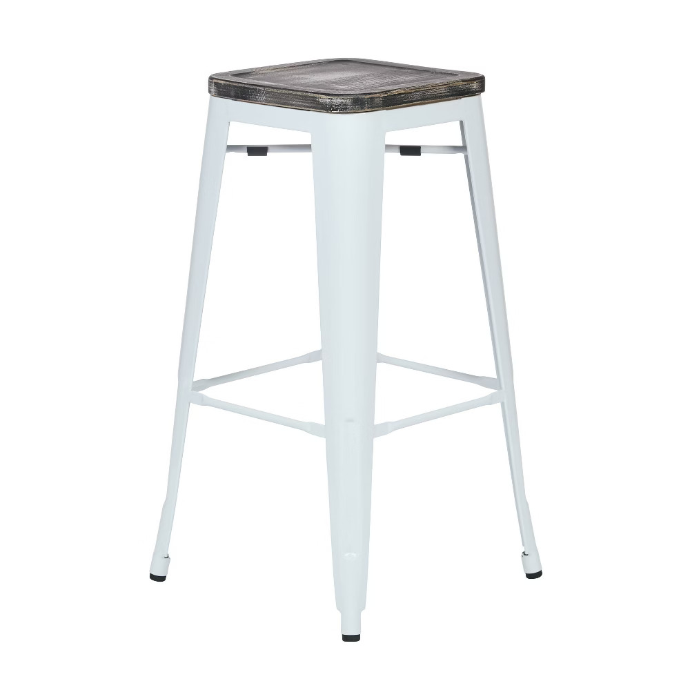 Set of 4 30"" Bristow Metal Barstools Ash Crazy Horse Vintage Wood White - OSP Home Furnishings | Target
