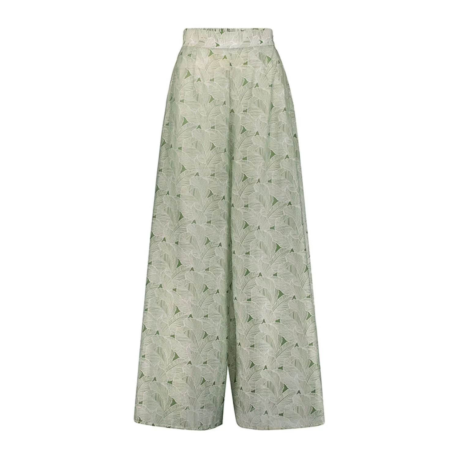 Printed Voile Wide Legged Pants In Green | Wolf & Badger