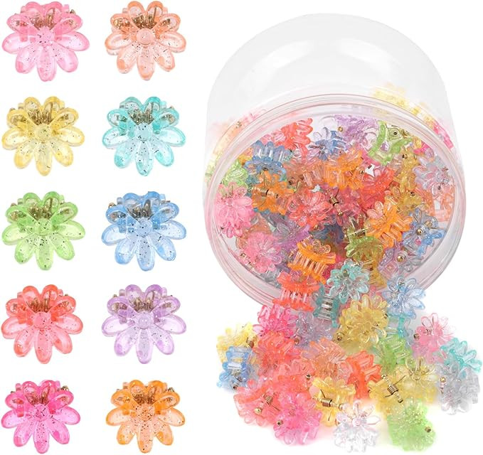 100 Pcs Mini Flower Hair Clips, Colorful Glitter Small Claw Clips with Strong Grip Cute Tiny Baby... | Amazon (CA)