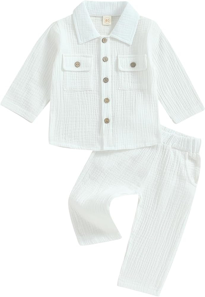 VISGOGO Toddler Boy Linen Outfit Baby Boy Fall Winter Clothes Set Button-Down Shirt Tops Cotton L... | Amazon (US)