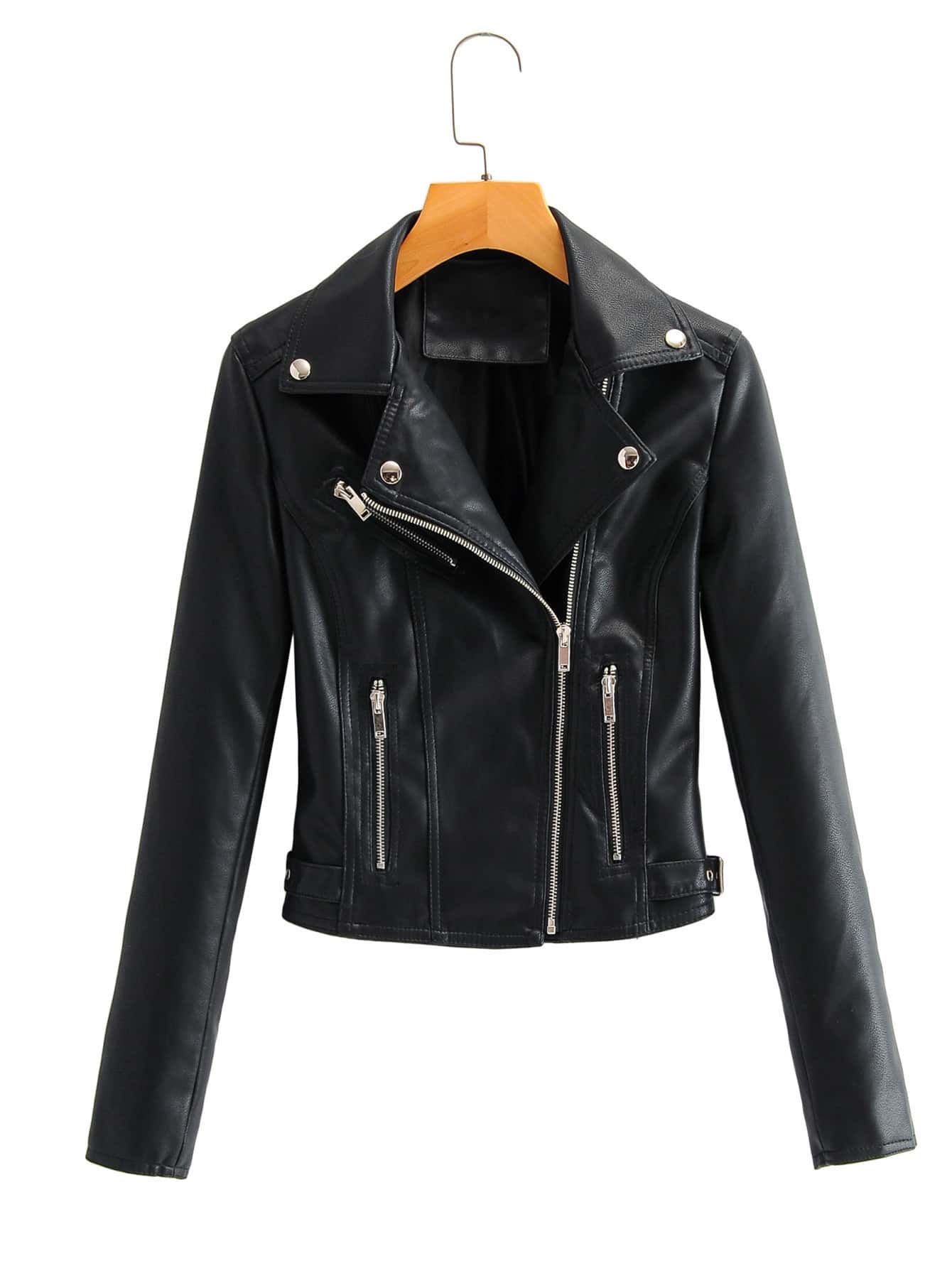 SHEIN LUNE Zip Up PU Leather Moto Jacket | SHEIN