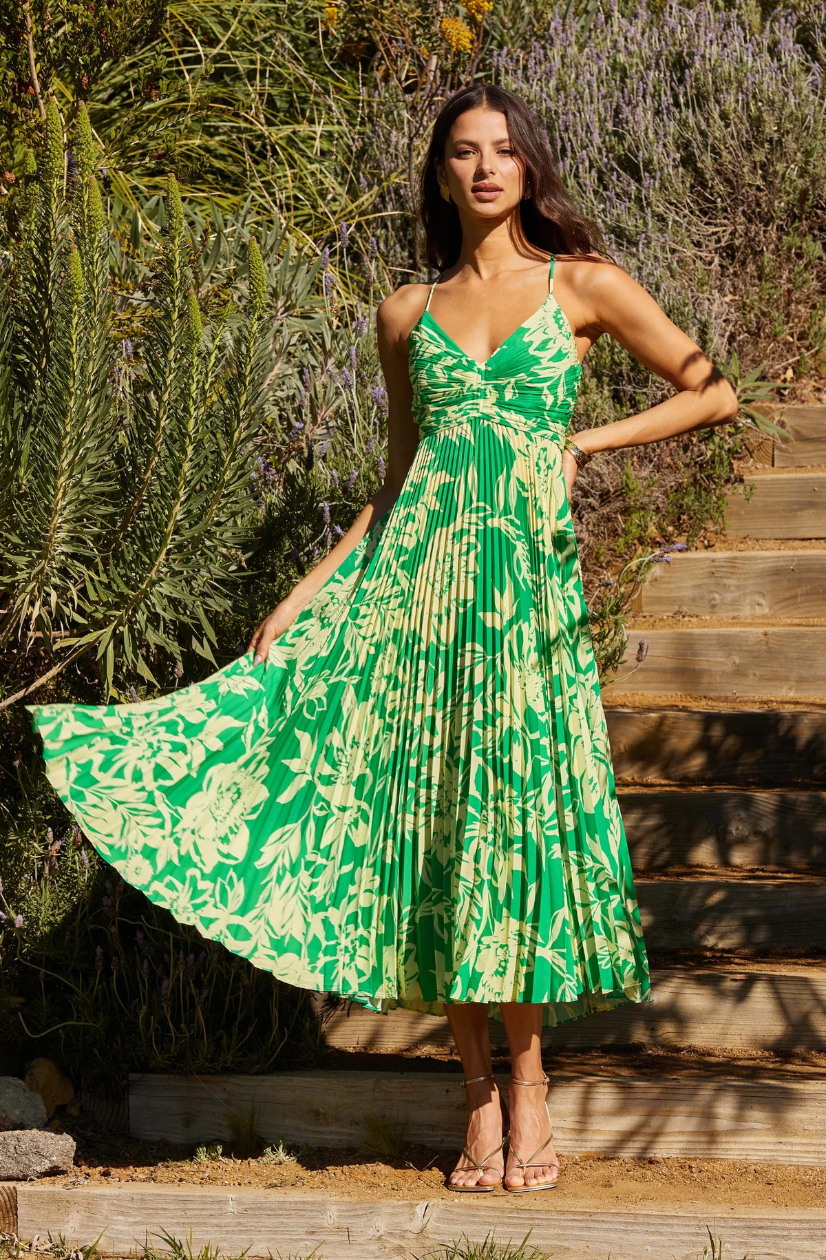 Blythe Floral Plisse Midi Dress | ASTR The Label (US)