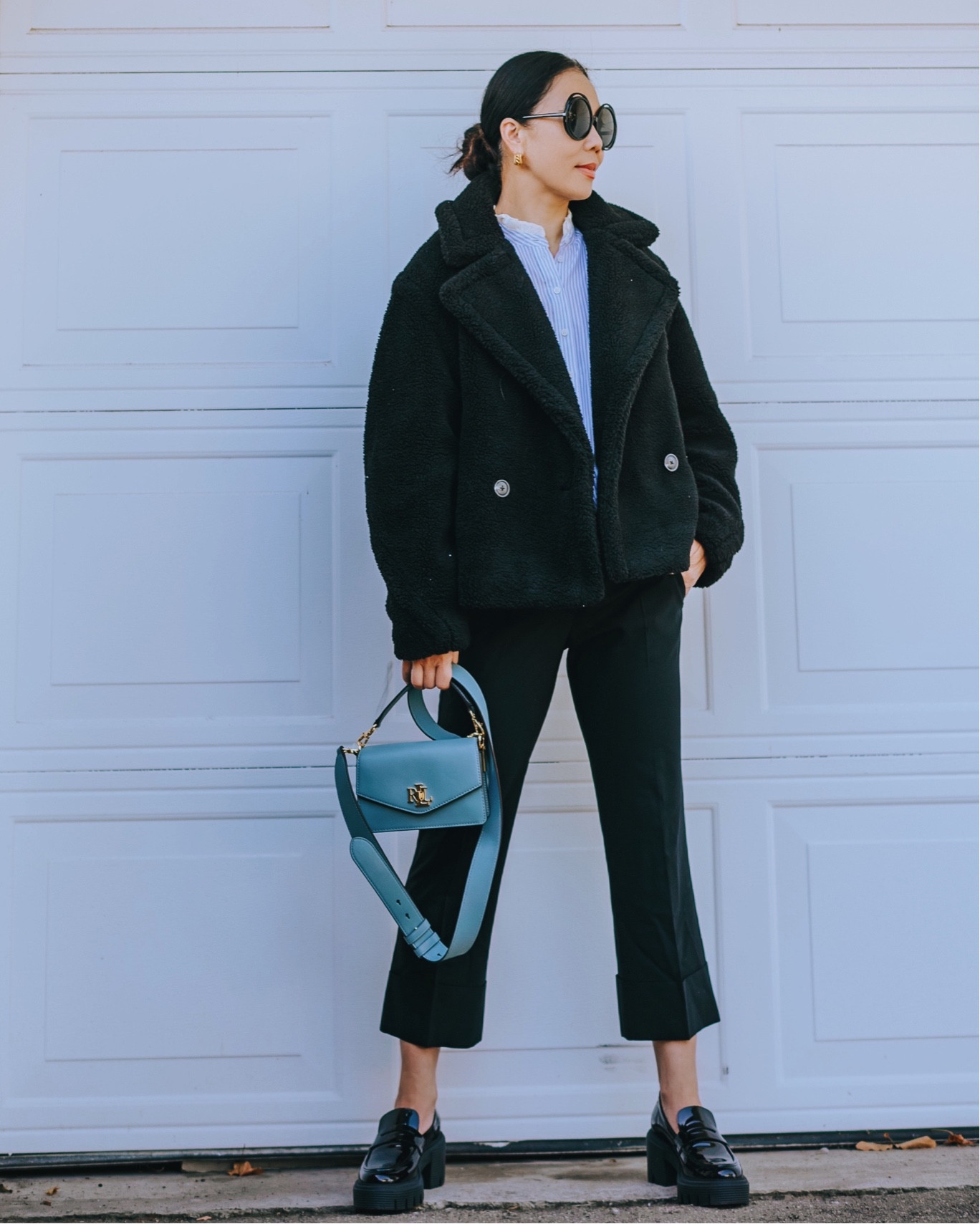 Faux fur crop coat and crop pants 