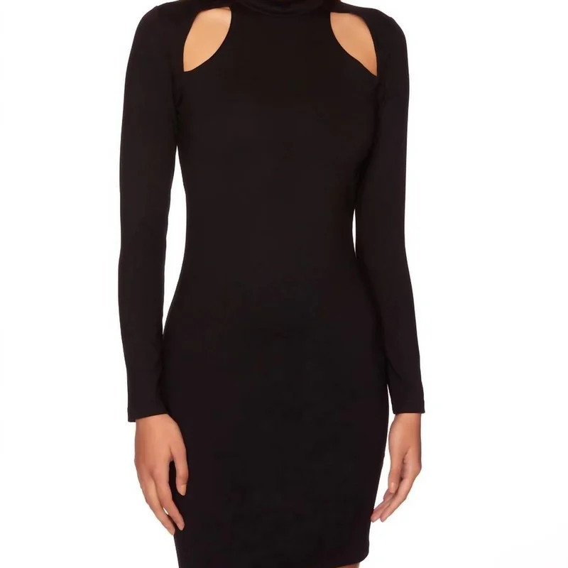 Susana Monaco Cut Out Mock Neck Long Sleeve Dress - Black - XS | Verishop