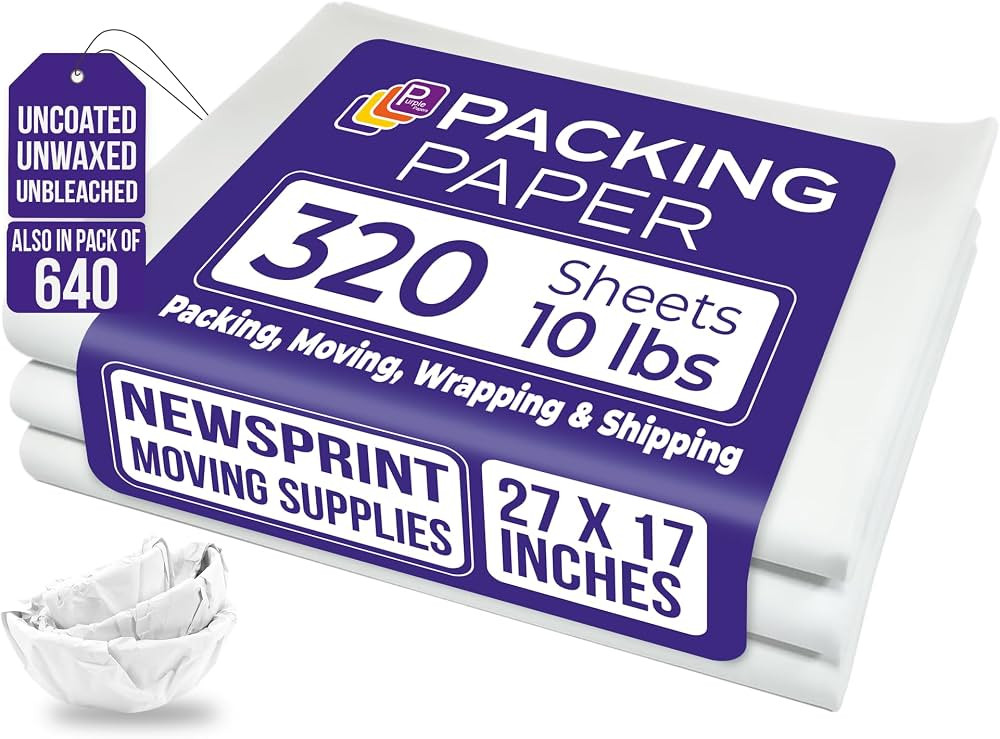 White Packing Paper Sheets for Moving 320 Sheets 27"x17" |10lb Newsprint Wrapping Paper Must-Have... | Amazon (US)
