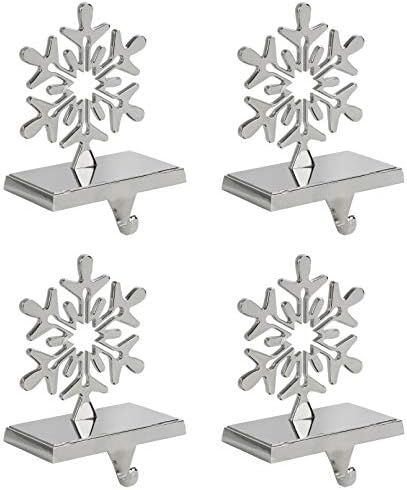 Iconikal Snowflake Stocking Holder, Chrome, 4-Pack | Amazon (US)