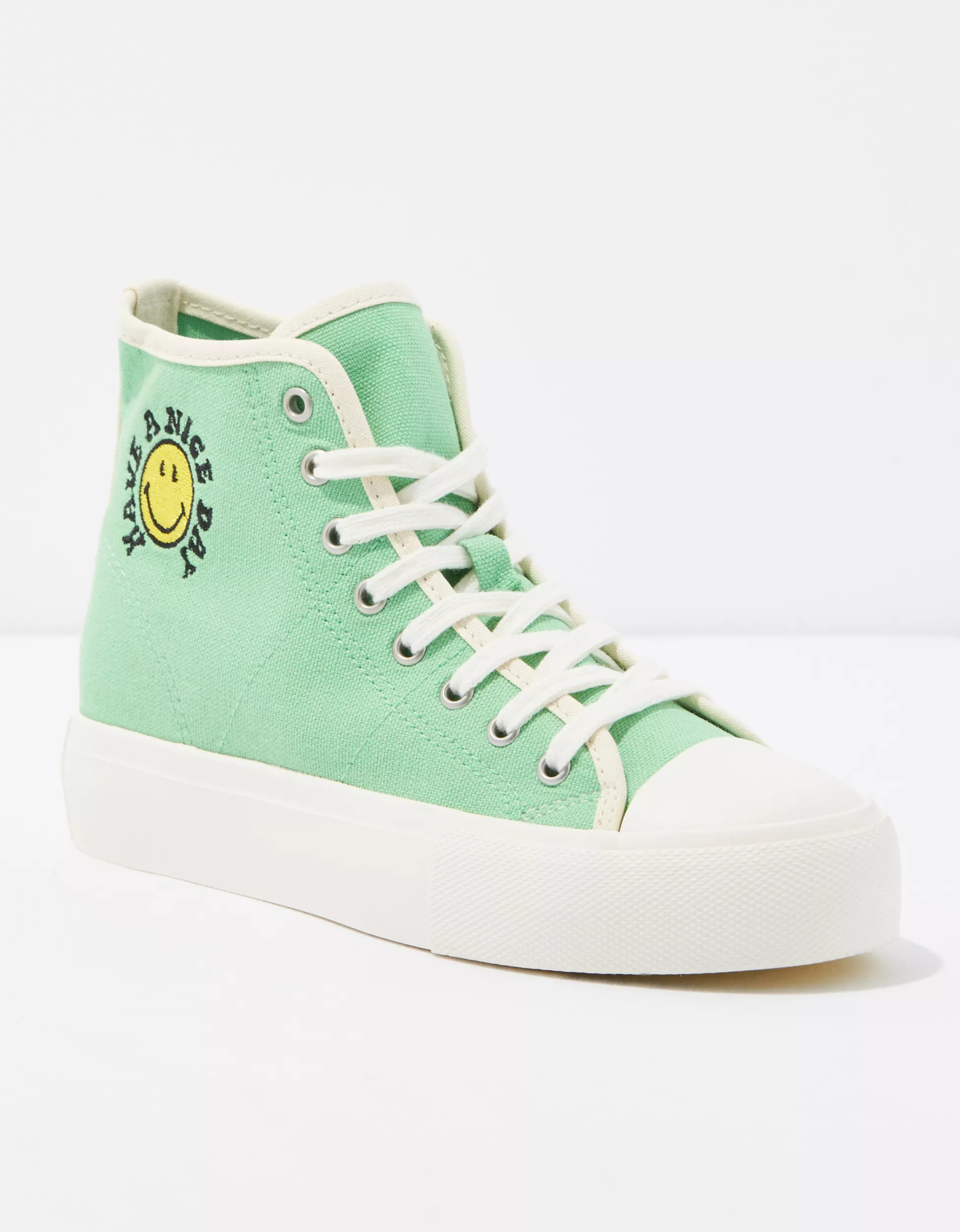 AE Smiley® Canvas Platform High-Top Sneaker | American Eagle Outfitters (US & CA)
