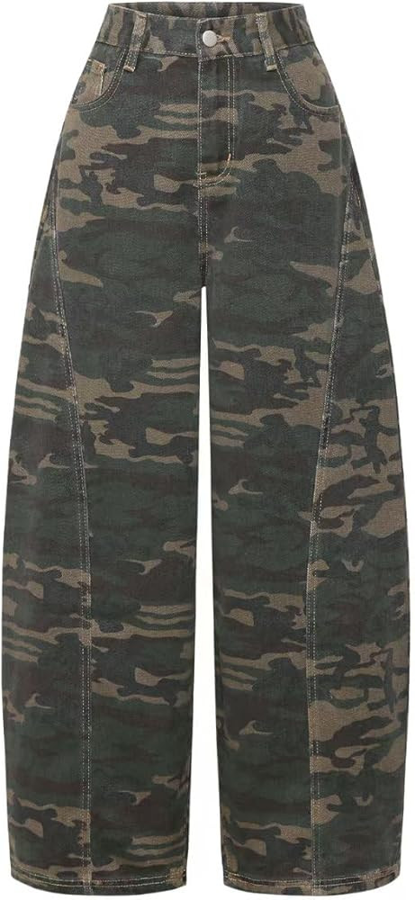 Women's Hight Rise Camo Wide Leg Jeans - Baggy Boyfriend Denim Pants with Graphic Print & Pockets | Amazon (US)