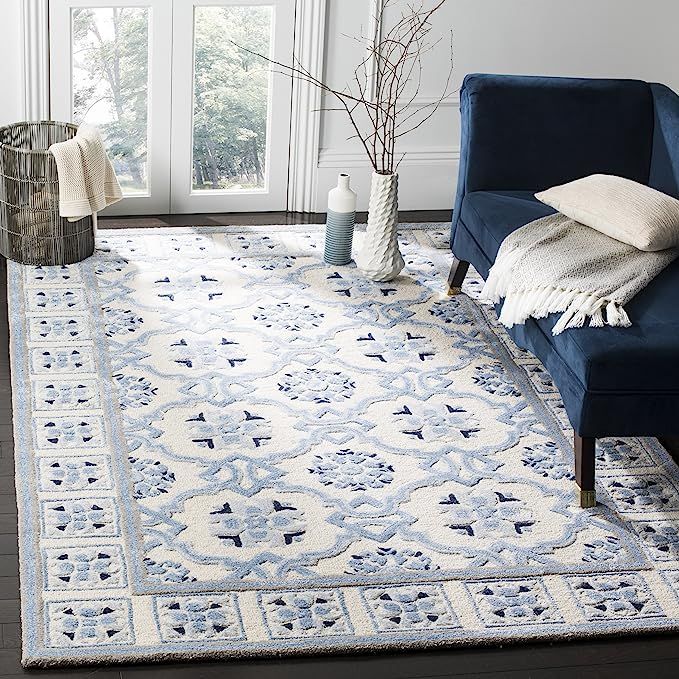 Safavieh Bella Collection BEL155A Ivory and Blue Premium Wool & Viscose Area Rug (8' x 10') | Amazon (US)