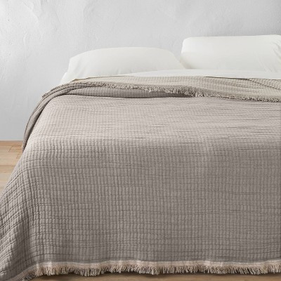 King Reversible Textured Cotton Chambray Coverlet Dark Gray/White - Casaluna™: Midweight Jacqua... | Target