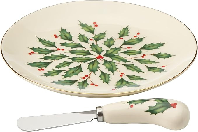 Lenox Serveware, Hosting The Holidays Cheese Plate & Knife Set, Service for 1, Ivory Porcelain, D... | Amazon (US)