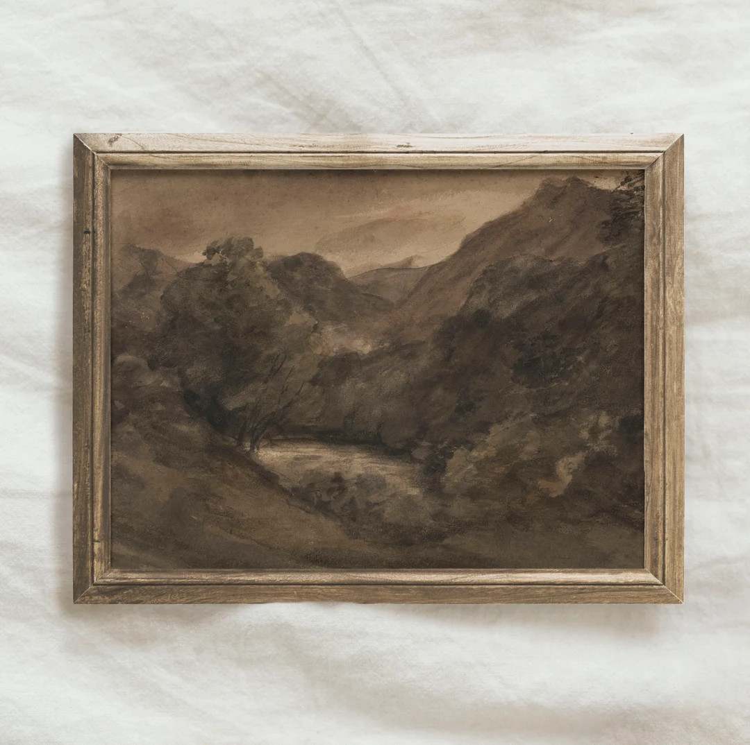 Vintage Moody Watercolor Landscape / Brown Dark Painting PRINTABLE / Antique Scenery Drawing | P1... | Etsy (US)