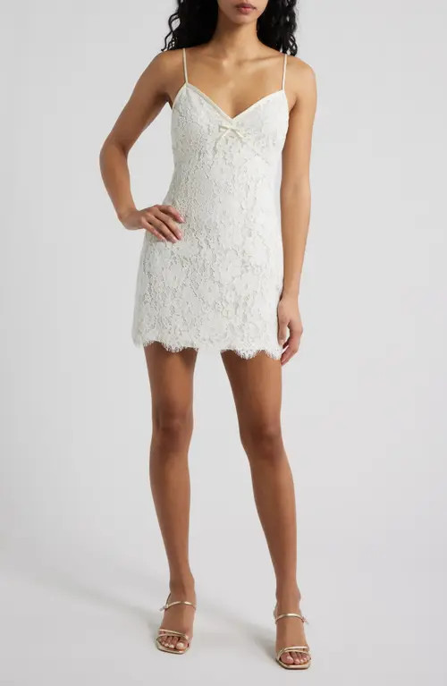LoveShackFancy Petaline Floral Lace Cotton Blend Minidress in Ivory at Nordstrom, Size 8 | Nordstrom