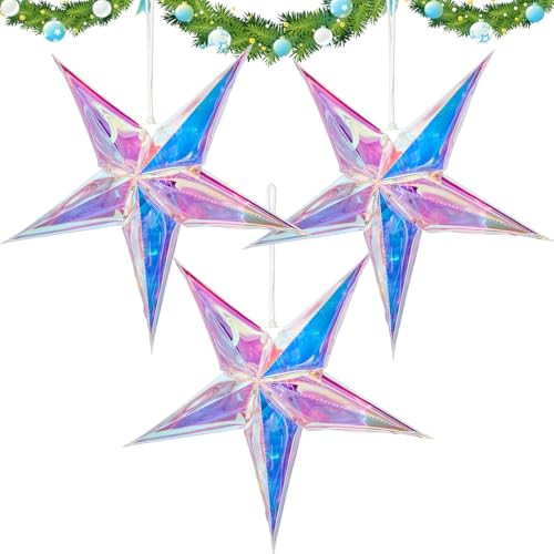 Star Ornaments Iridescent Christmas Ornaments Colorful Star Ornament for Christmas Tree Winter Party Frozen Theme Decoration Bridal Shower Wedding Birthday 3PCS | Amazon (US)