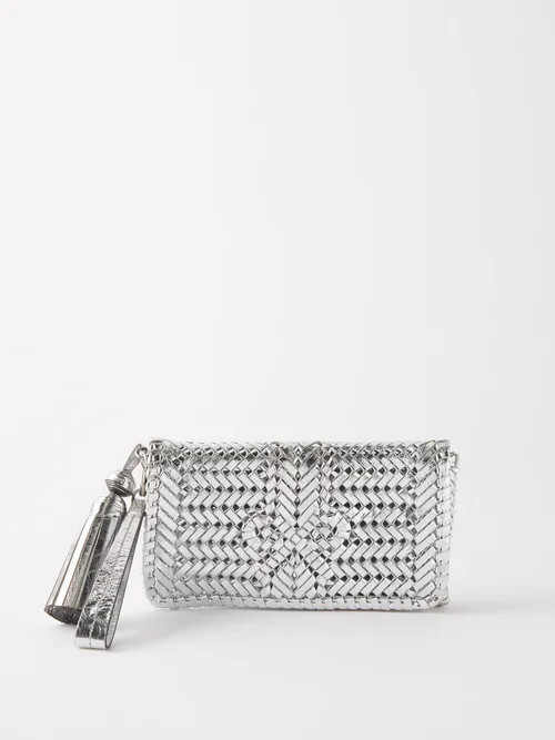 Anya Hindmarch - Neeson Braided Metallic-leather Clutch Bag - Womens - Silver | Matches (US)
