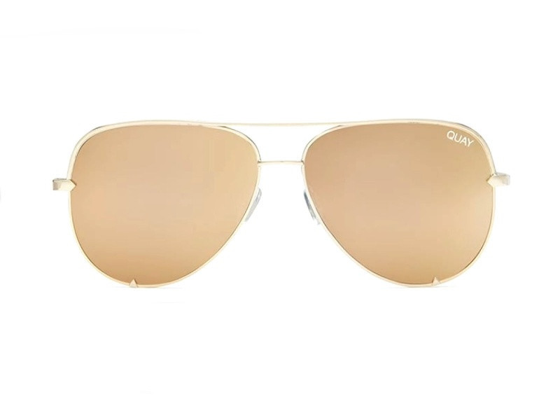 Quay High Key Mini Gold Aviator Frame / Gold Lenses Sunglasses | JTV Jewelry