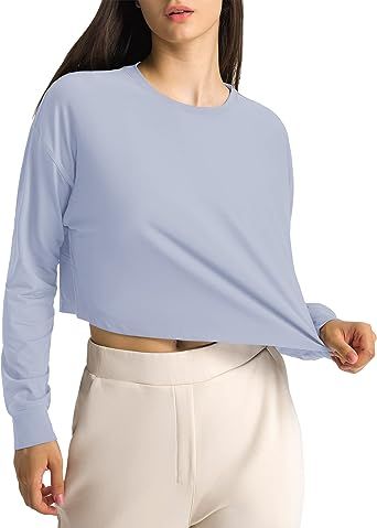 Micoson Womens Long Sleeve Crop Tops Workout Cropped Sweatshirts Casual Loose Fit Gym Yoga Shirts | Amazon (US)