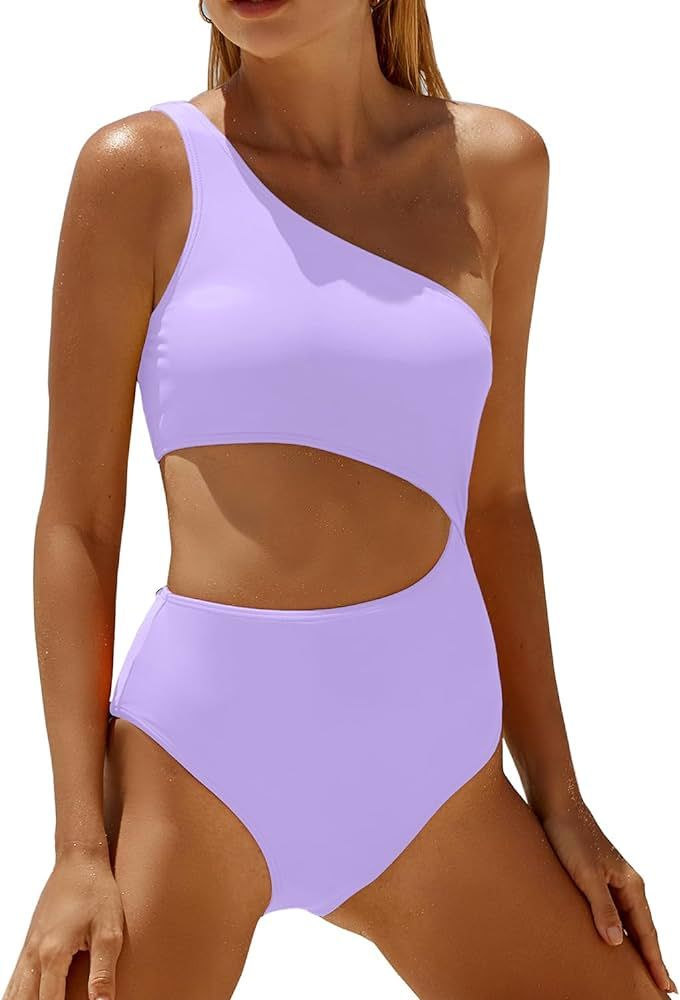 Yonique Women's One Piece Bathing Suit One Shoulder Swimsuit Cutout Swimwear Monokini | Amazon (US)