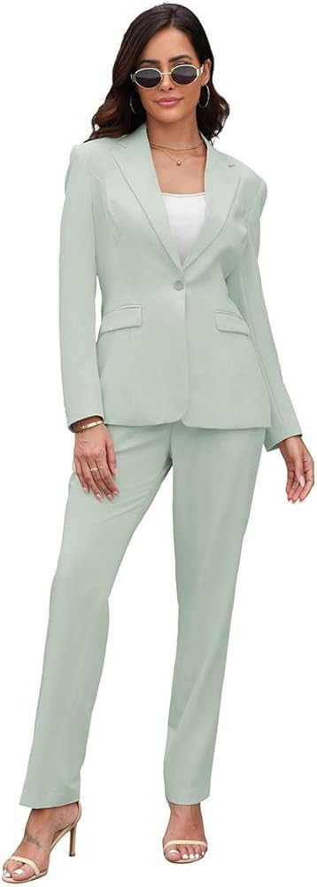 Women's Suits for Work Professional, 2 Piece Office Work Suit Set, Slim Fit One Button Blazer Jac... | Amazon (US)