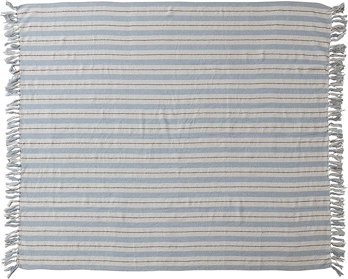 Creative Co-Op Woven Cotton Blend Striped Throw with Fringe, Multicolor | Amazon (US)