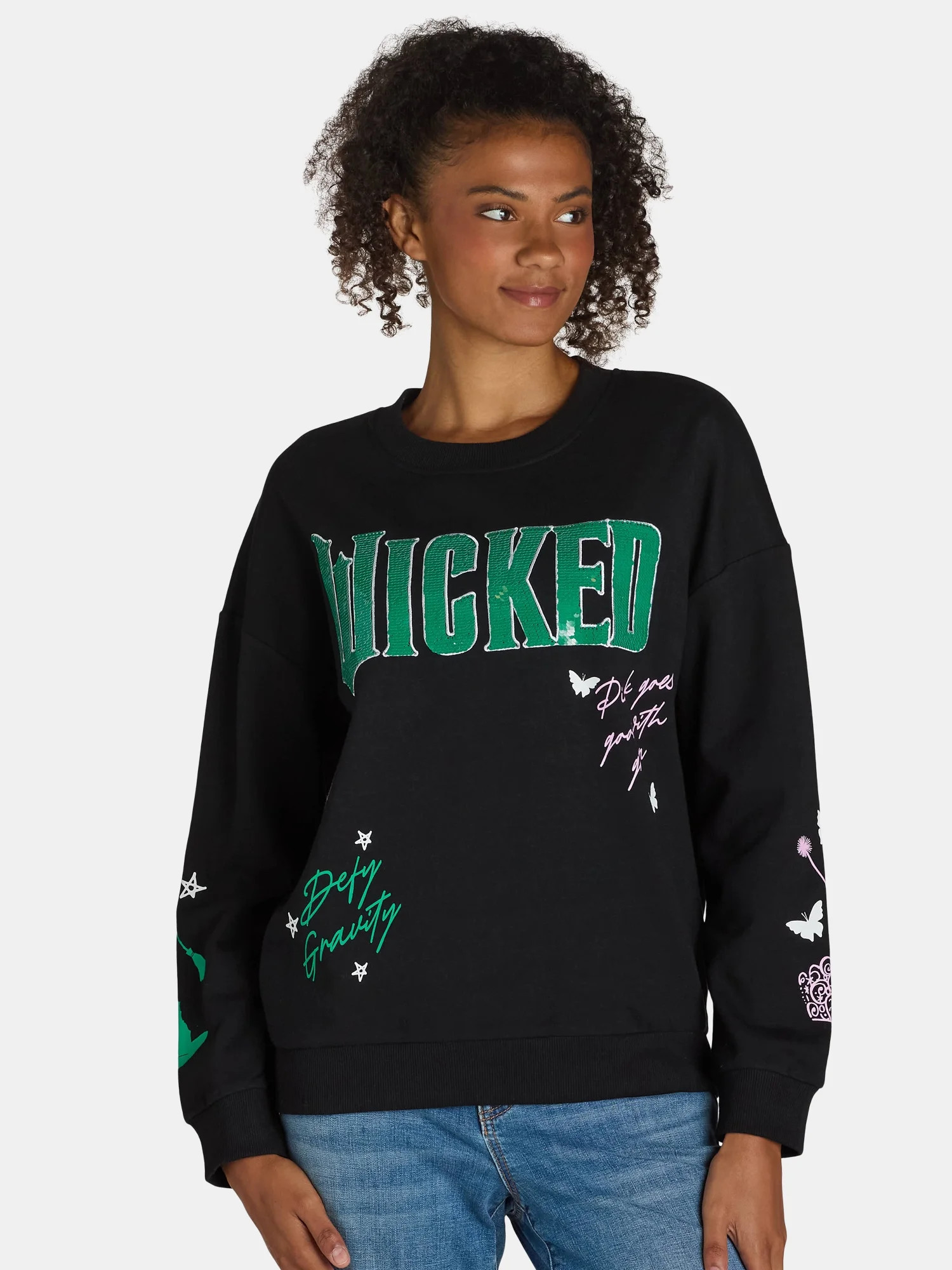 Wicked Women's Embroidered Sweatshirt with Sequins, Sizes XXS-XXL | Walmart (US)